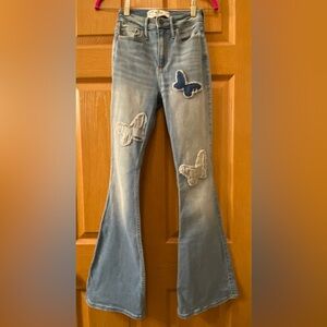 Hollister Light Blue Flare Jeans with Butterfly Accents